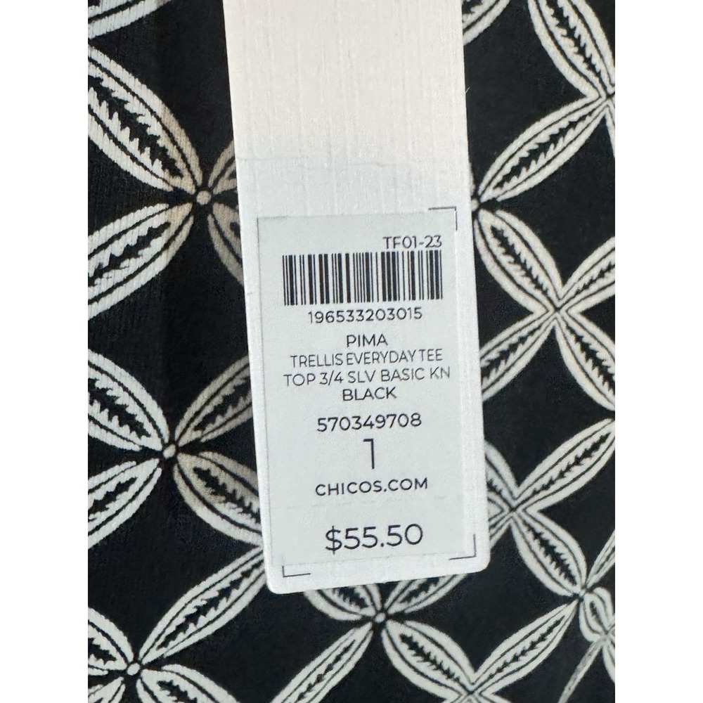 NWT Chico's 1/M Pima Cotton Knit Trellis Every Day Tee Black Medium‎ $55 - Picture 2 of 4